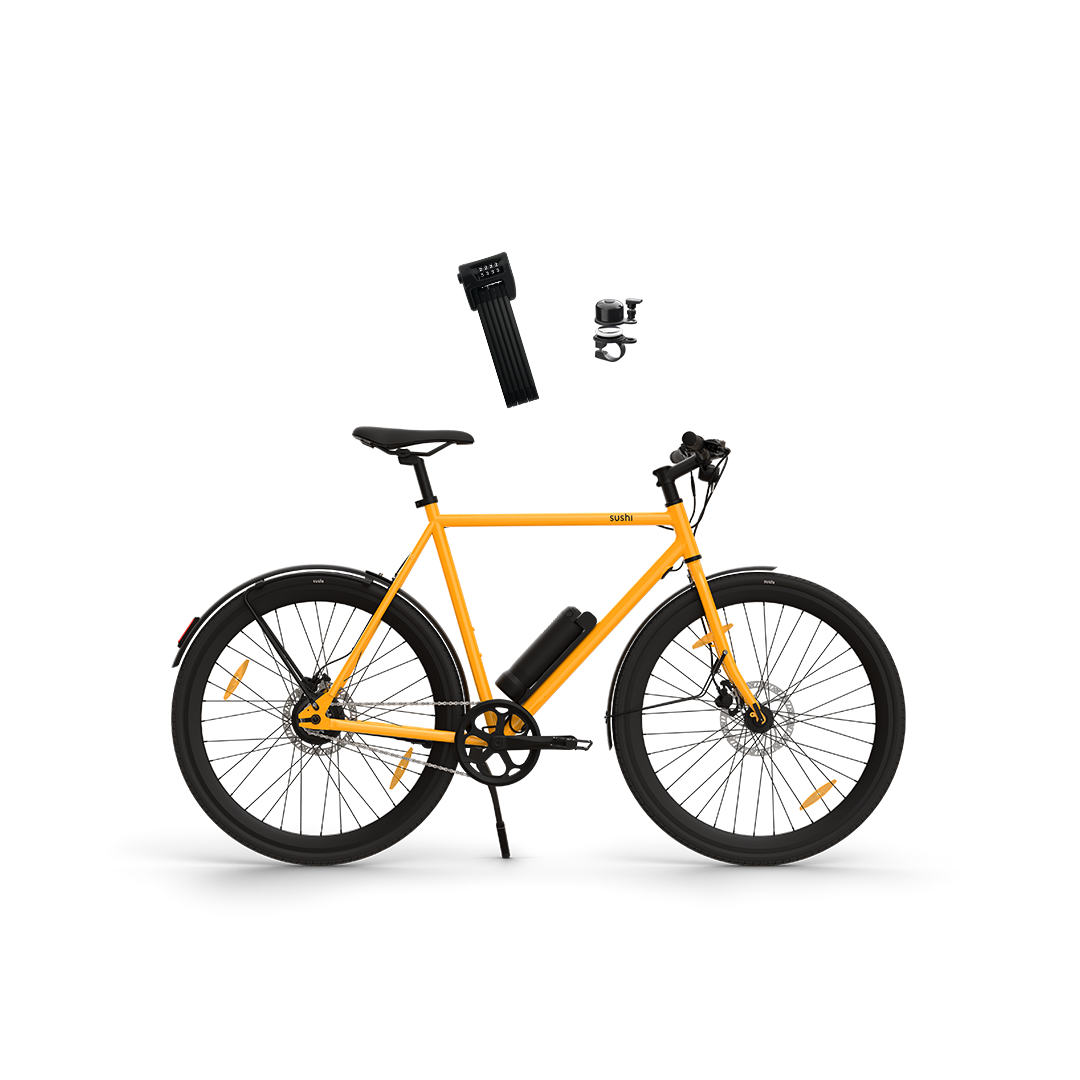 E-Bike Maki 3.0+ in Lava mit ABUS Faltschloss und Airbell-Klingel im Safety Bundle