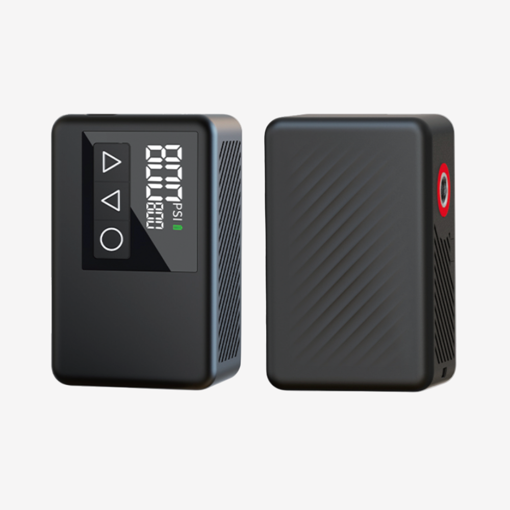 Elektrische Mini-Fahrradpumpe von vorne und hinten