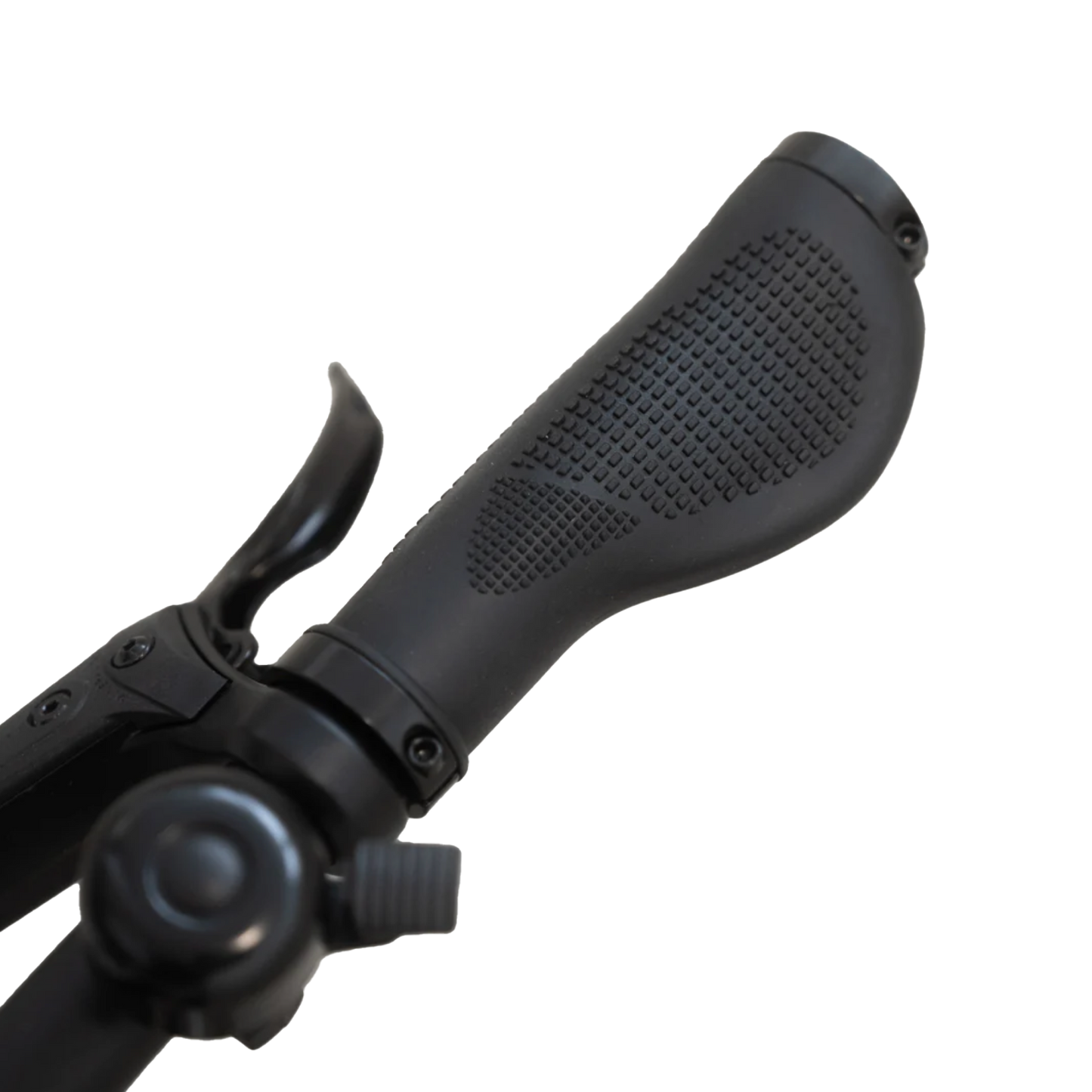 Ergonomischer M-WAVE Fahrradgriff mit rutschfester Oberfläche und Schraubklemmung am Lenker montiert