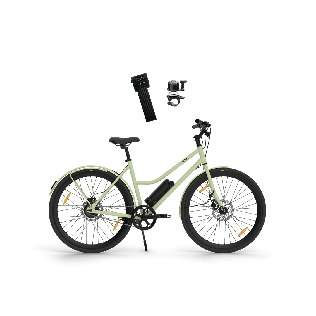 E-Bike California Roll 3.0+ in Matcha mit ABUS Faltschloss und Airbell-Klingel im Safety Bundle