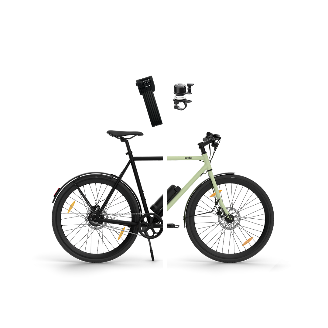 E-Bike Maki 3.0+ in Matcha oder Schwarz mit ABUS Faltschloss und Airbell-Klingel im Safety Bundle