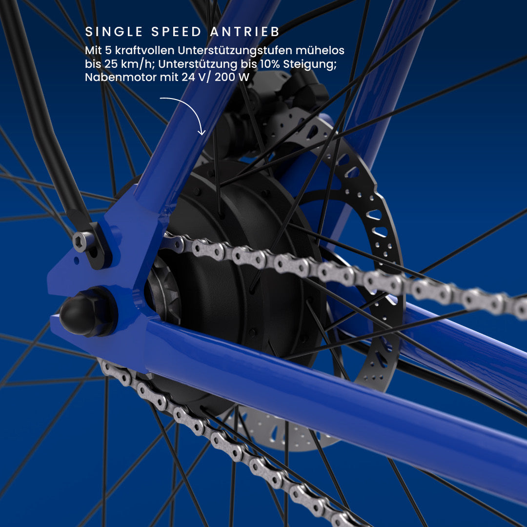 Maki 3.0+ Ocean Drive: Fokus auf den Hinterradnabenmotor und wartungsfreien Single-Speed-Antrieb