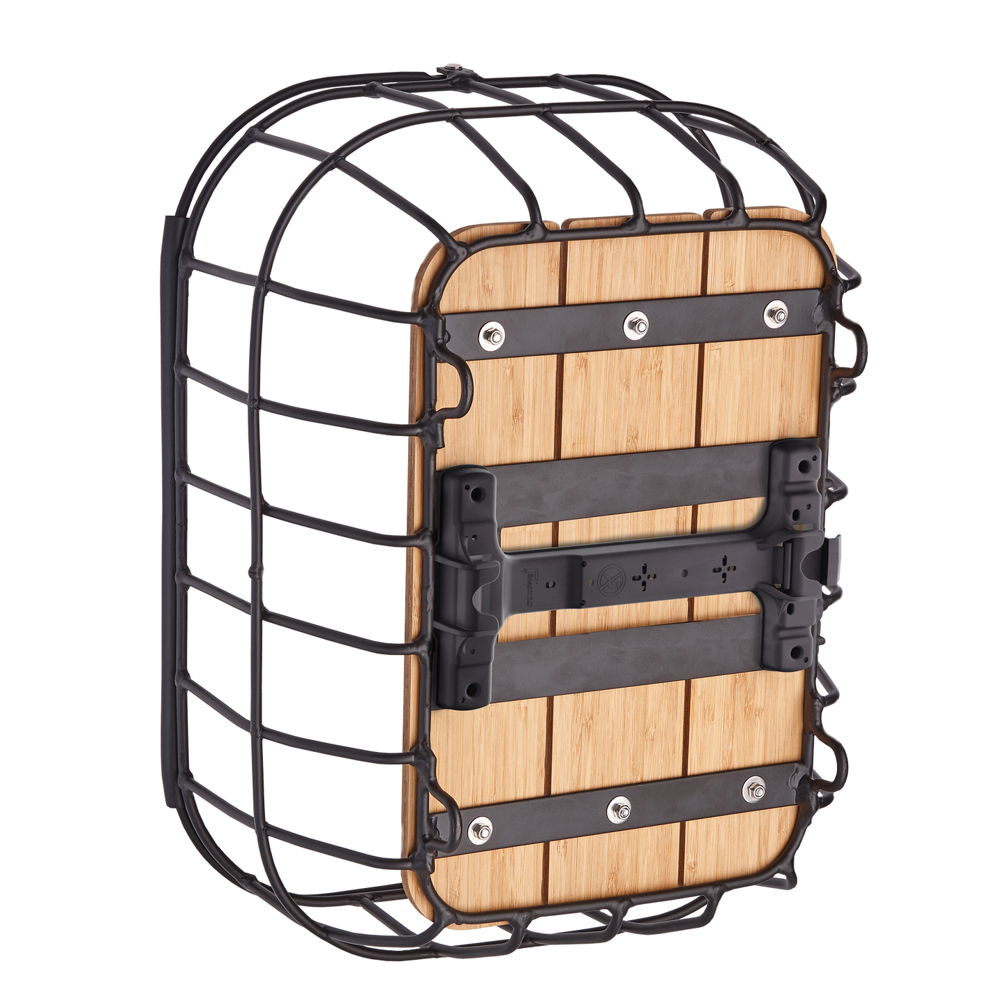 Ansicht des Korbs von unten mit vormontiertem Snap-it 2.0 Adapter für den Racktime-Gepäckträger