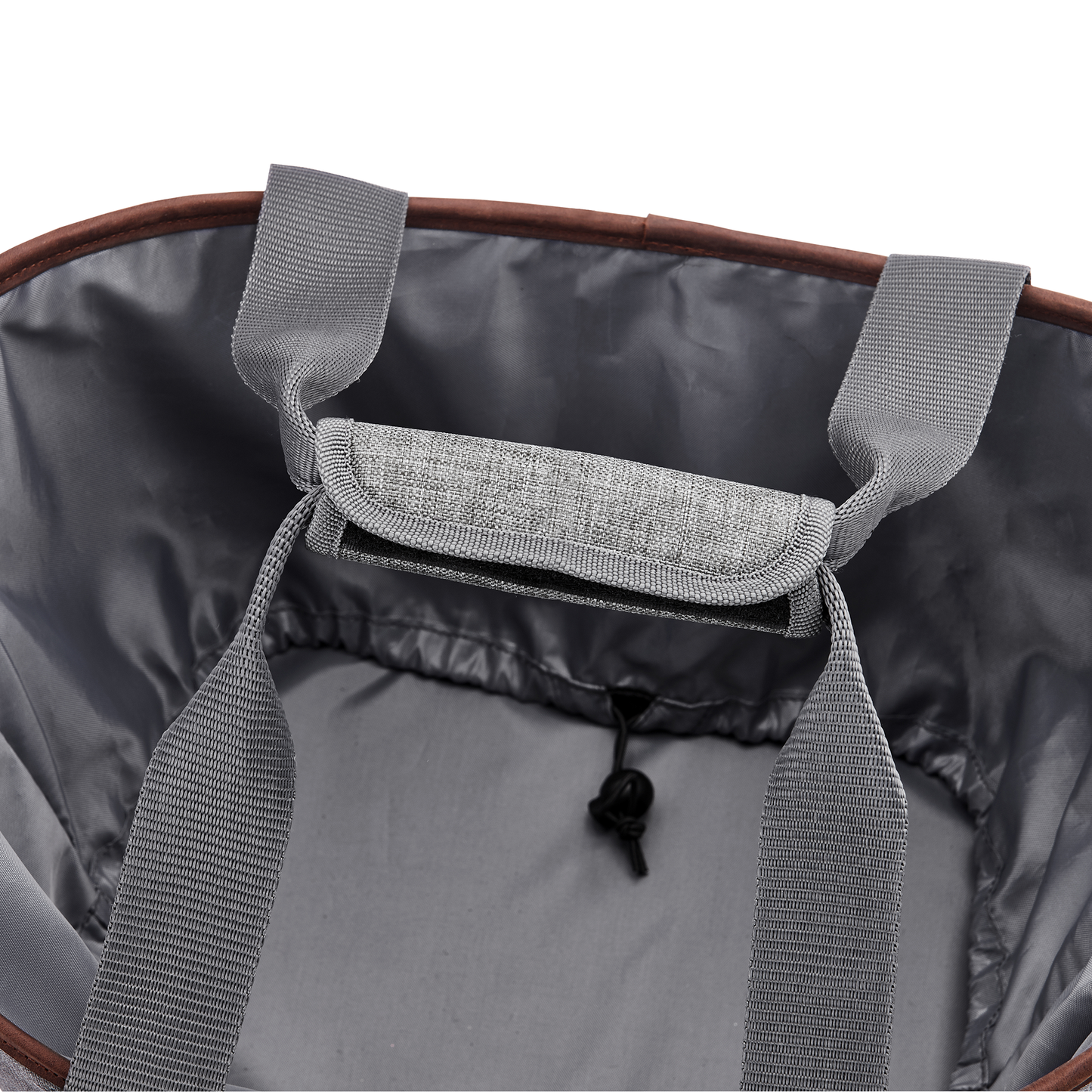 Innenansicht der Tasche mit gepolstertem Klettgriff und Kordelzug zum Verschließen