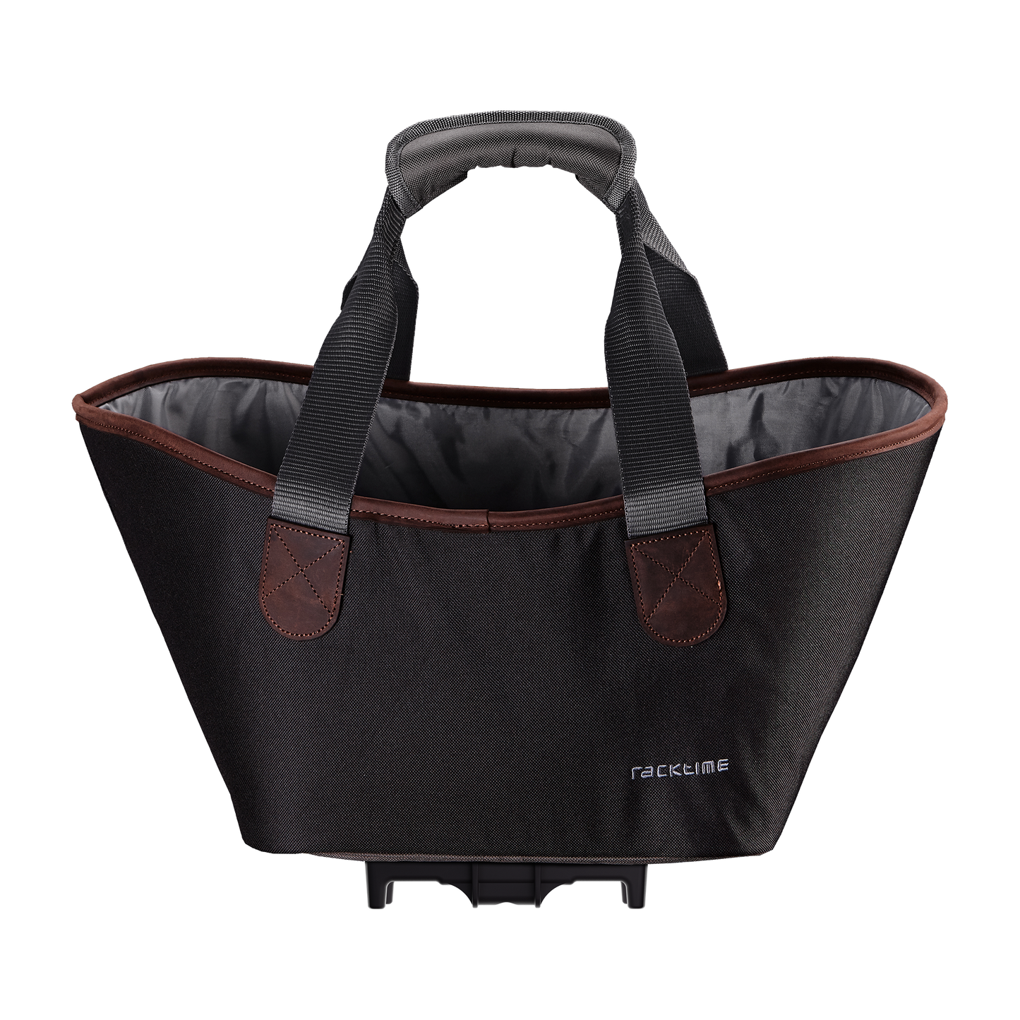 Racktime Agnetha 2.0 Carbon Black in schwarzem Design mit gepolsterten Tragegriffen und Halterung für den Gepäckträger