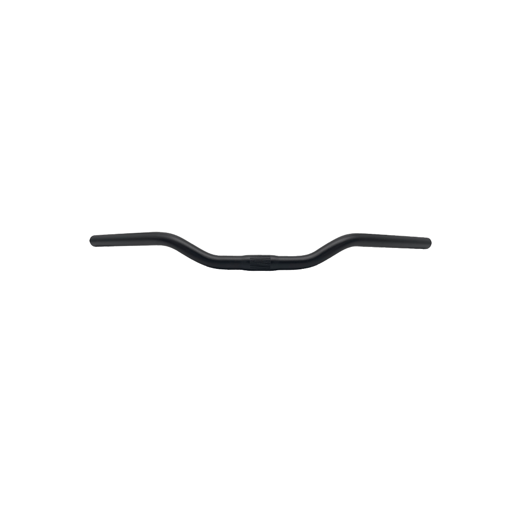 schwarze ergonomisch geformte Lenkerstange für eine aufrechte Sitzposition auf dem Fahrrad