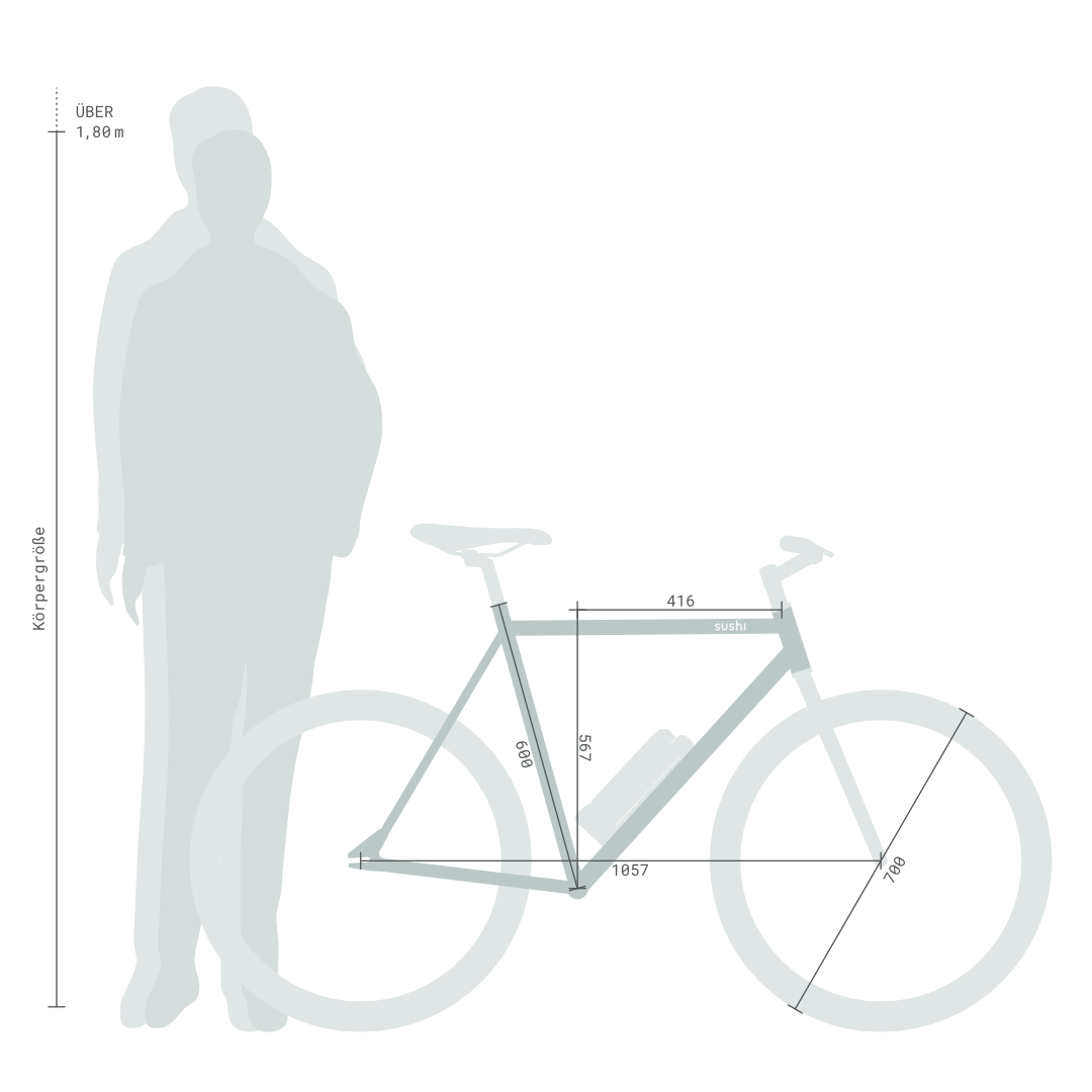 Größenempfehlung für das SUSHI Bike Maki Plus in Größe L: ideal für Personen ab 180 cm Körpergröße