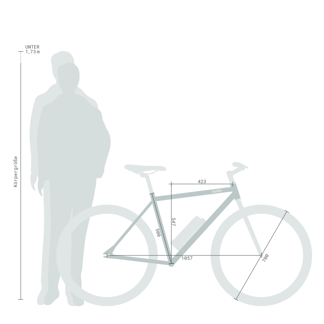 Größenempfehlung für das SUSHI Bike Maki Plus in Größe S: passend für Personen bis 172 cm Körpergröße.