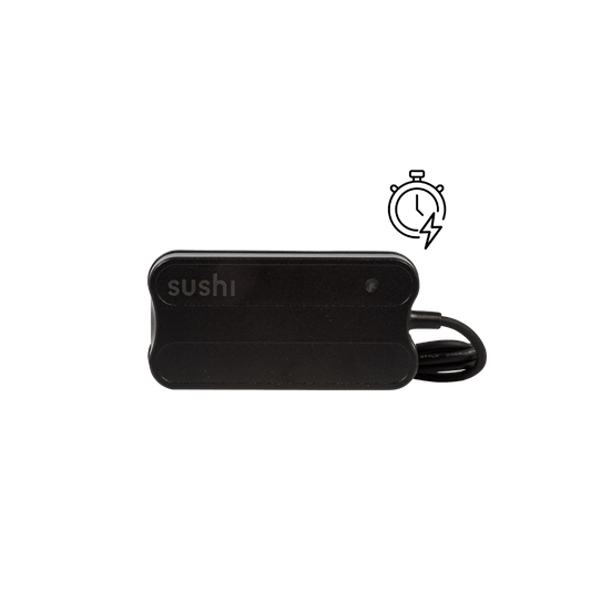 schwarzes Ladegerät für den SUSHI BIKES Akku für schnelleres Laden, kompatibel mit beiden Akkus