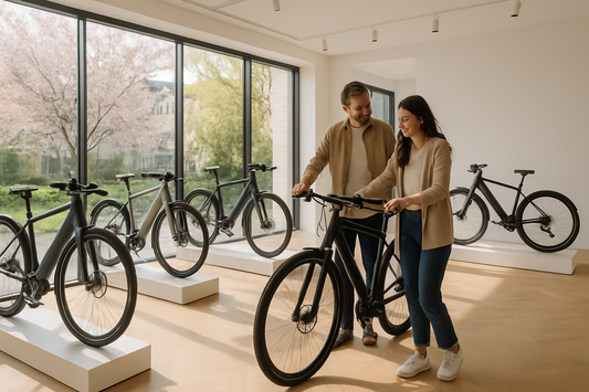 E-Bike Showroom im Frühling 2026 mit modernen City-E-Bikes