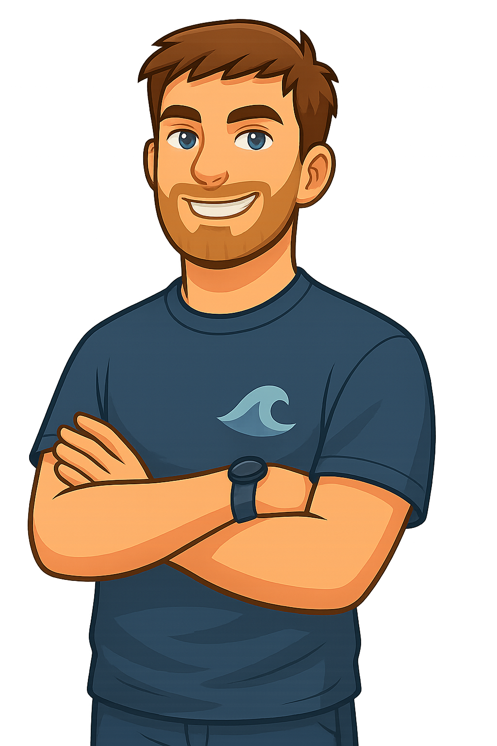 Illustration des Team-Leaders von Team Ocean Drive im blauen Shirt mit Wellen-Symbol