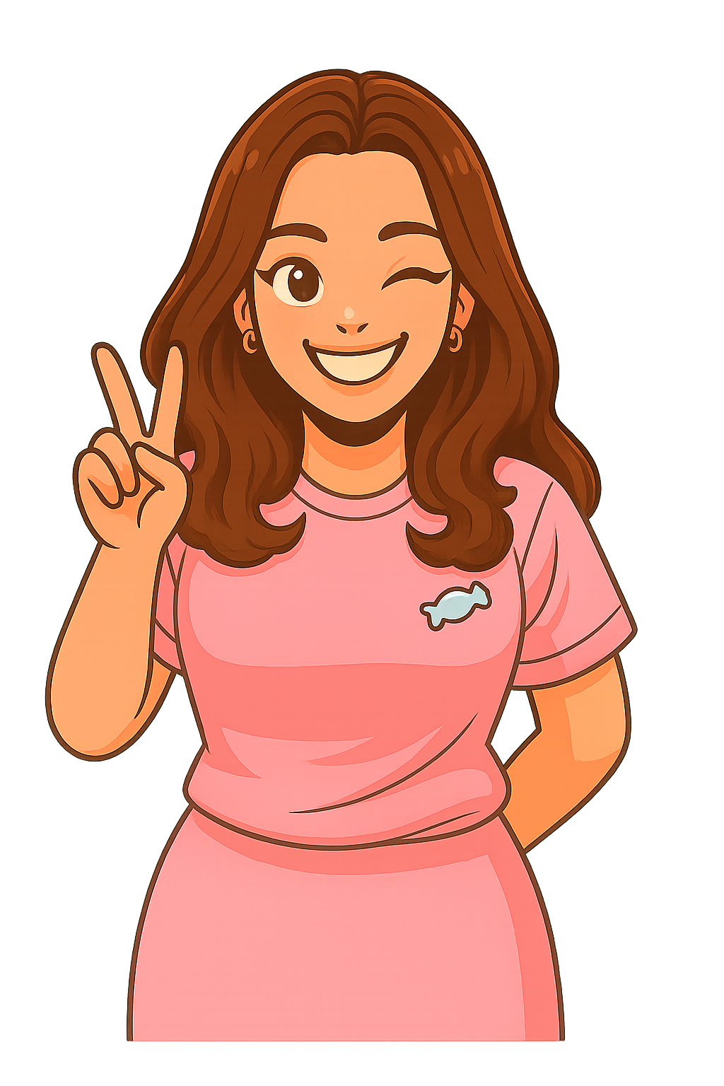 Illustration der Team-Leaderin von Team Bubblegum im pinken Shirt mit Peace-Zeichen