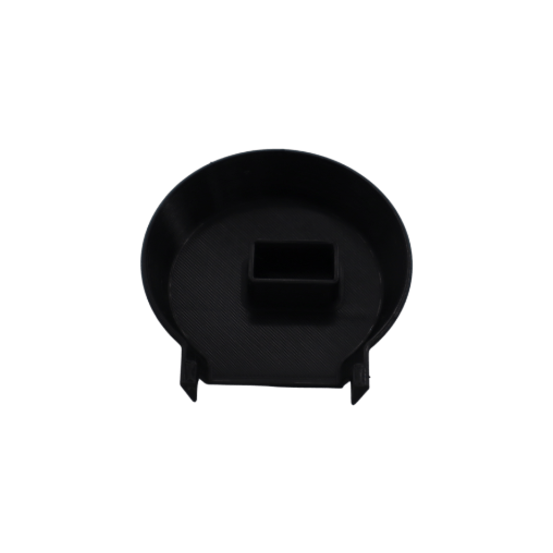 Detailansicht der Unterseite der schwarzen Controller-Abdeckung für SUSHI BIKES, mit rechteckiger Aussparung für Akkukontakte