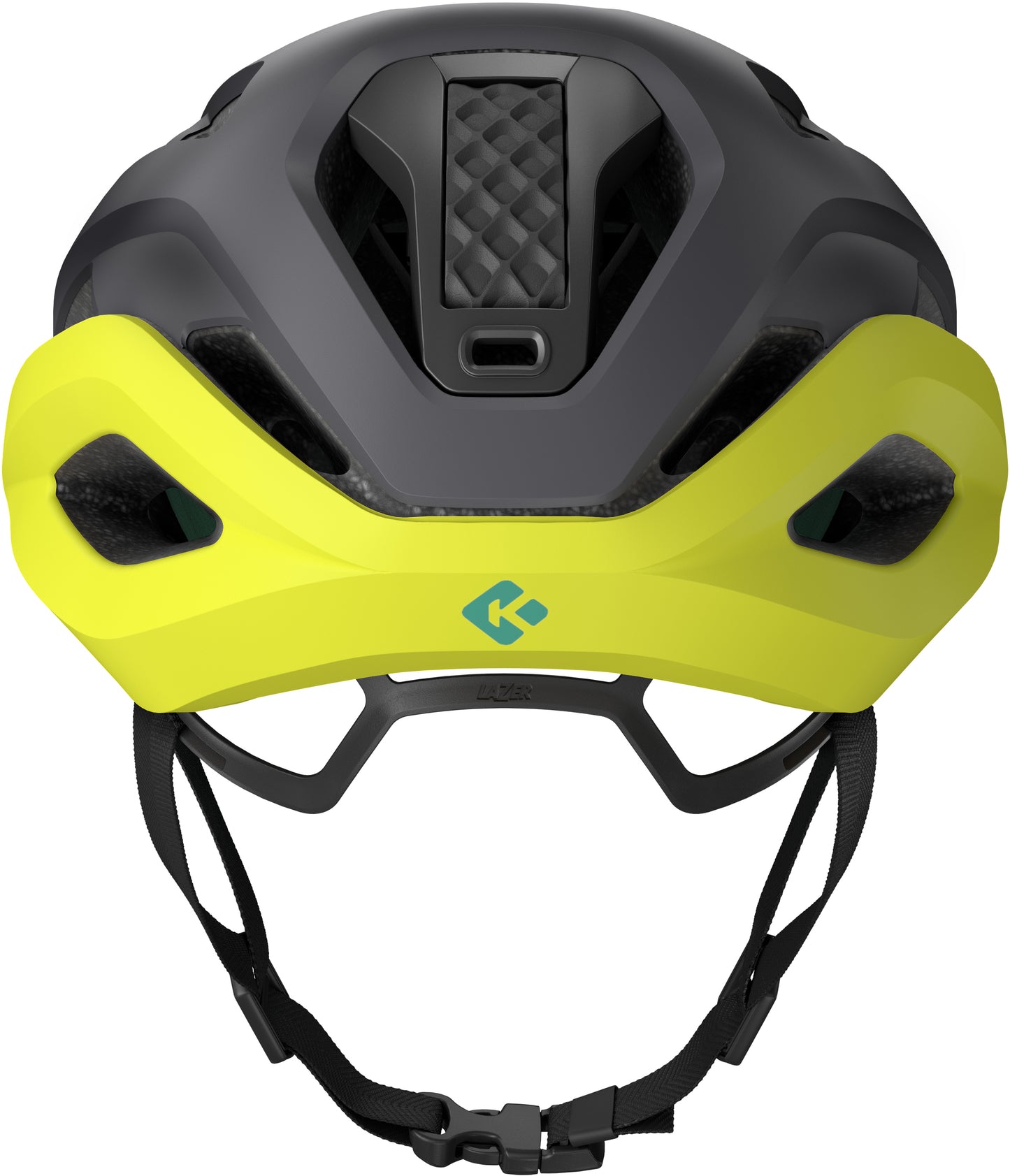 Rückansicht des Lazer Strada KinetiCore Helms mit ScrollSys-Einstellsystem und leuchtend gelbem Heck