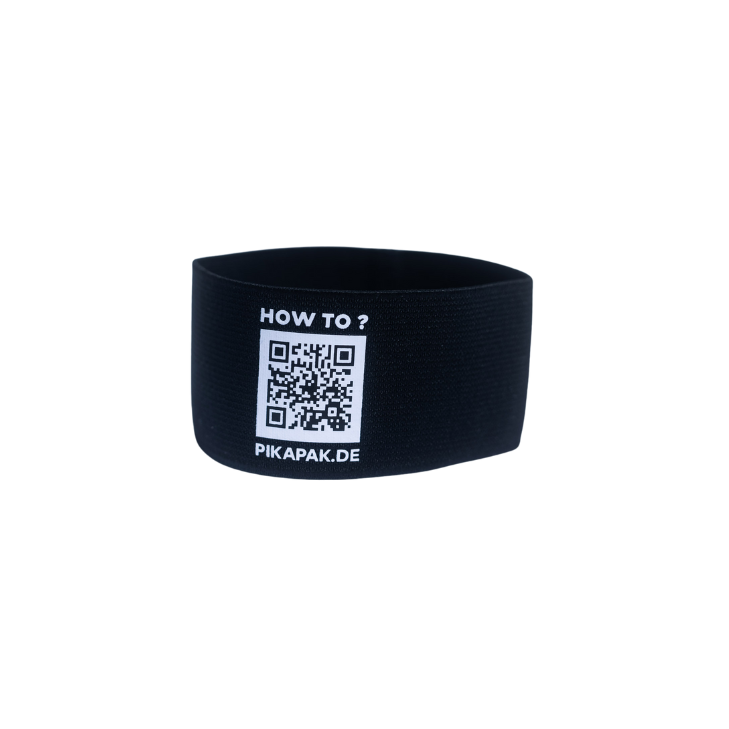 Elastische Halteschlaufe mit QR-Code-Anleitung zum Paketrucksack