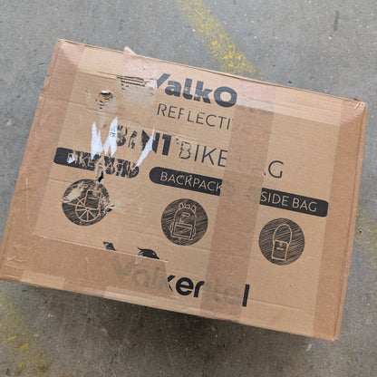 Beschädigter Originalkarton der Valkental 3in1 Fahrradtasche