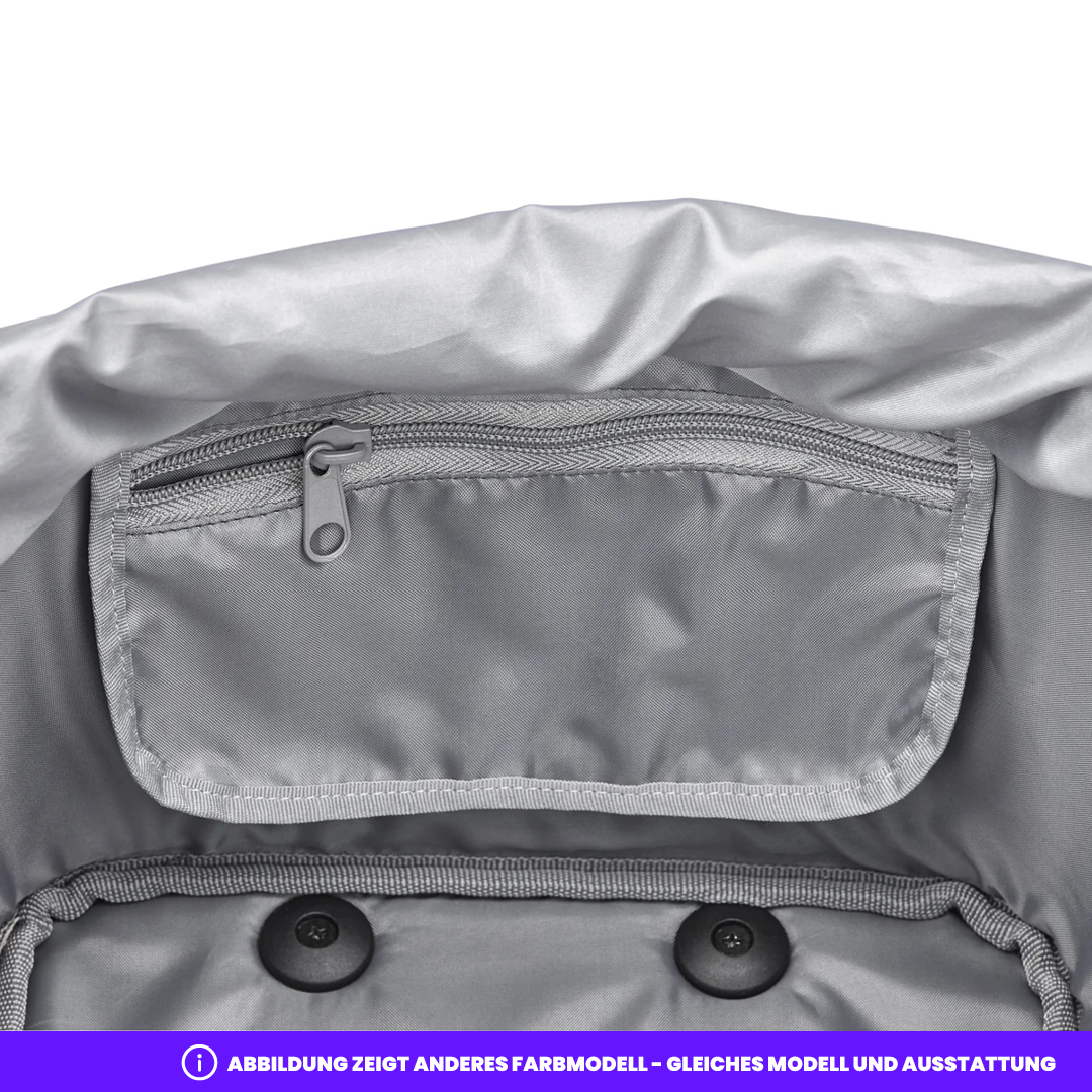 Detailaufnahme des Reißverschlussfachs an der Innenseite der Tasche
