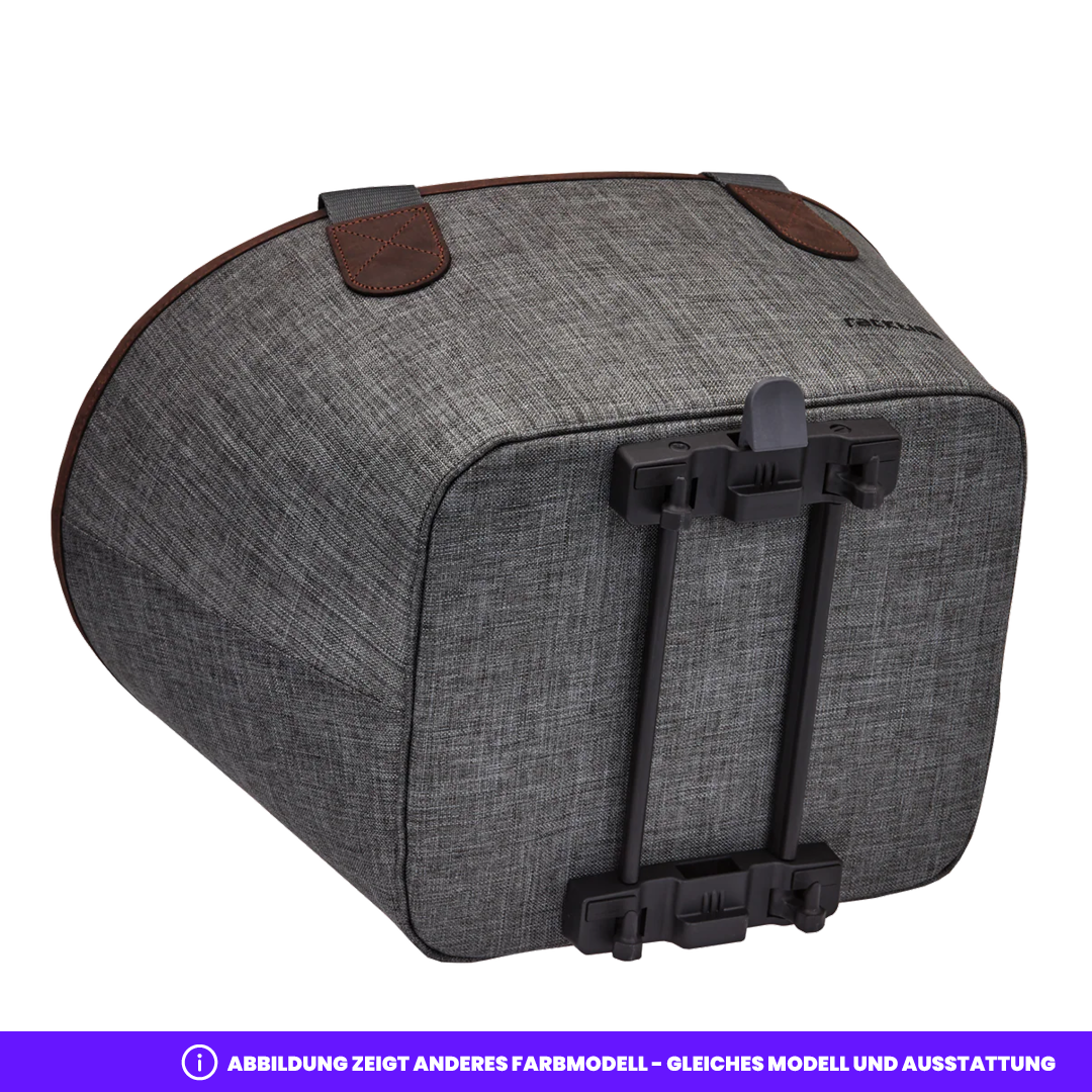 Ansicht der Tasche von unten mit zwei Clip-Haken zur Befestigung am Racktime-Gepäckträger