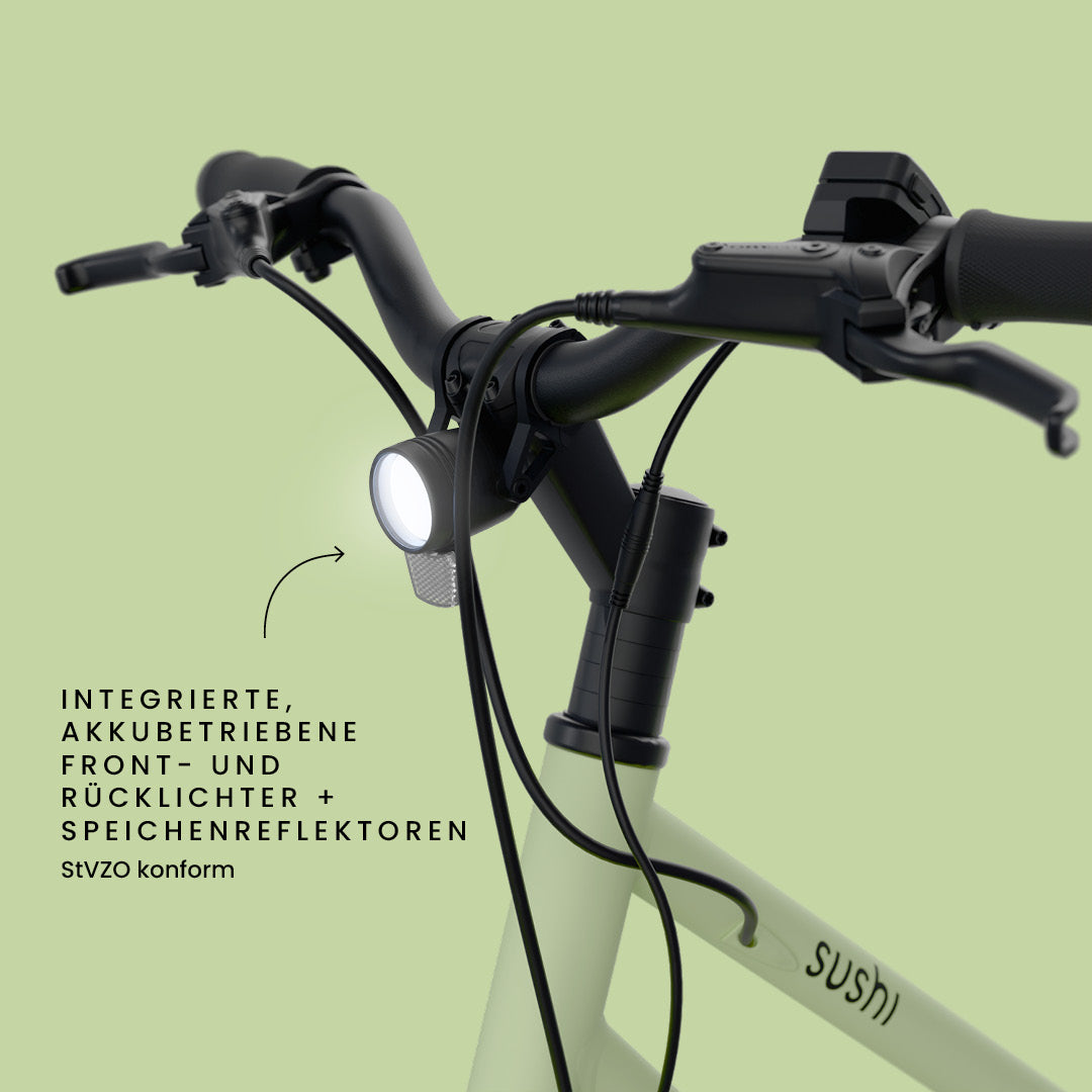 E-Bike Frontlicht – SUSHI BIKE 3.0+ mit akkubetriebenem LED-Licht für Sicherheit