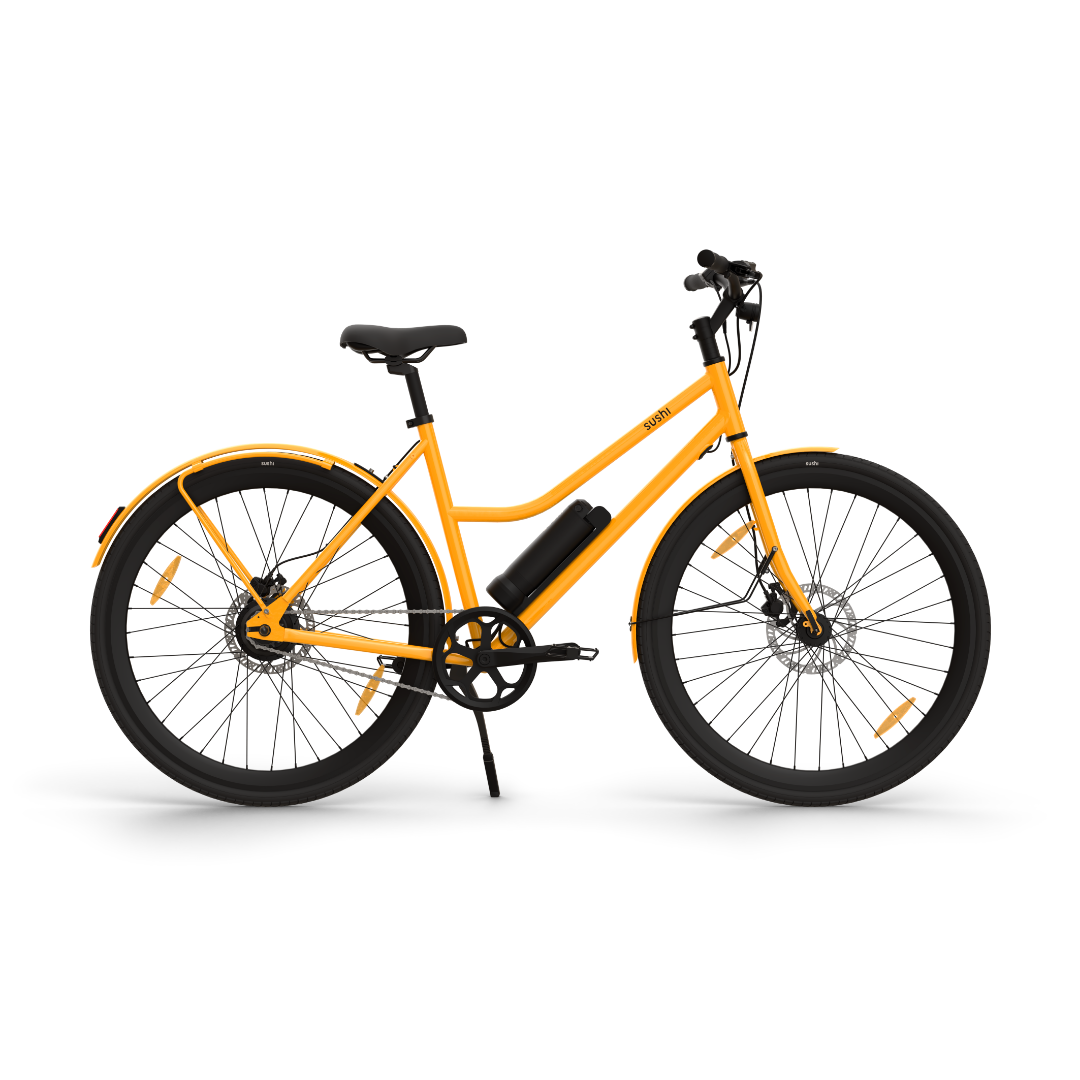 California Roll 3.0+ Lava mit gelben Schutzblechen, schwarzem Lenker und Sattel