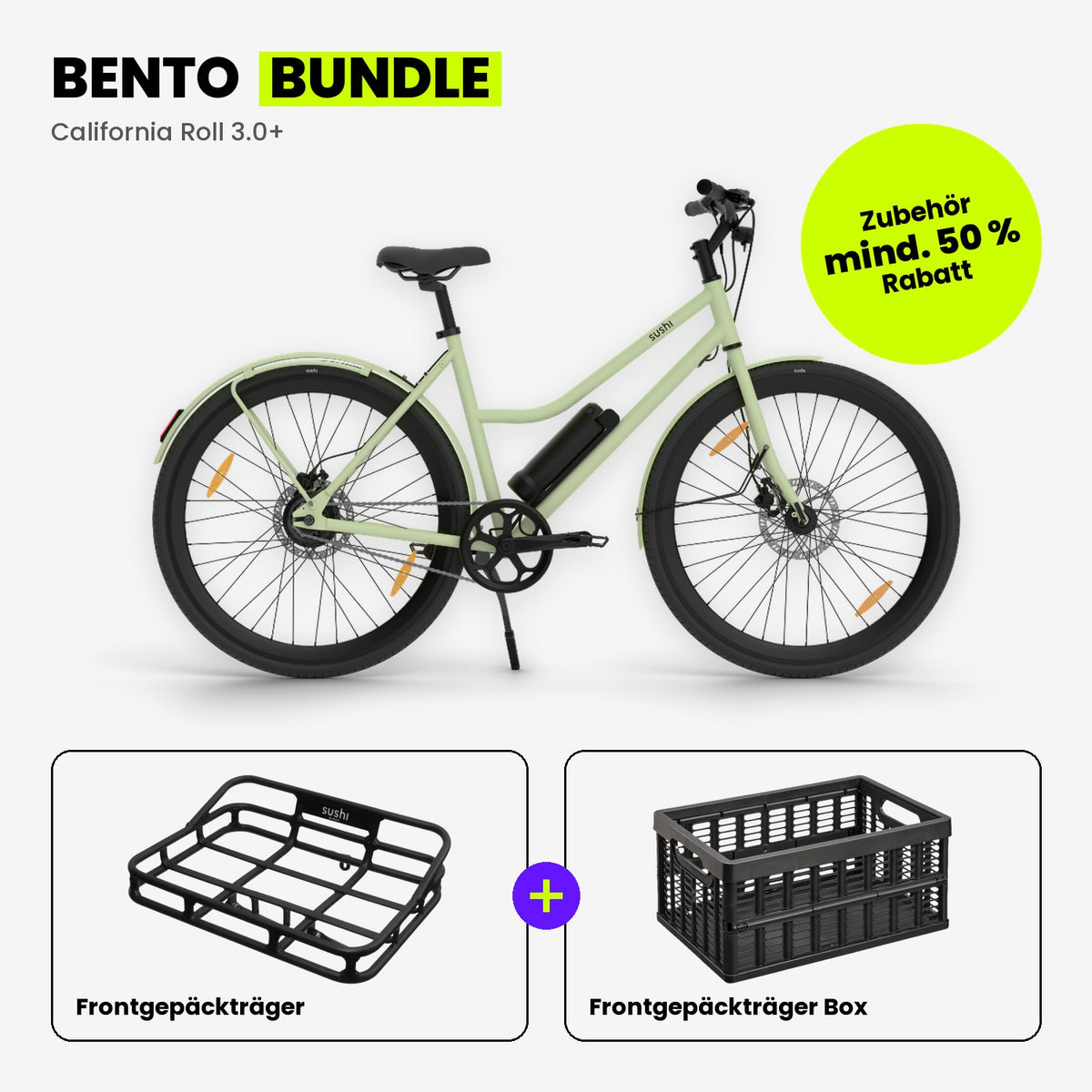 Bento Bundle: California Roll 3.0+ Matcha mit SUSHI BIKES Frontgepäckträger und Frontgepäckträger Box