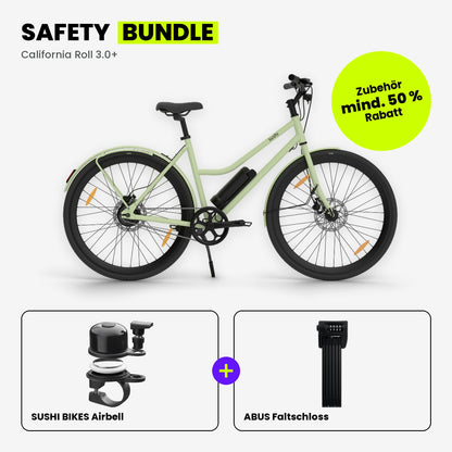 Safety Bundle: California Roll 3.0+ Matcha mit SUSHI BIKES Airbell und ABUS Faltschloss mit Zahlencode