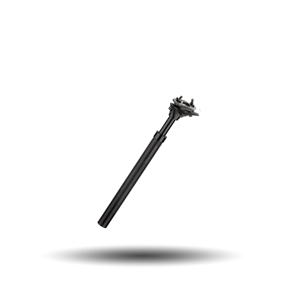 Sattelstütze in schwarz mit zwei Federn für unterschiedliche Dämpfung