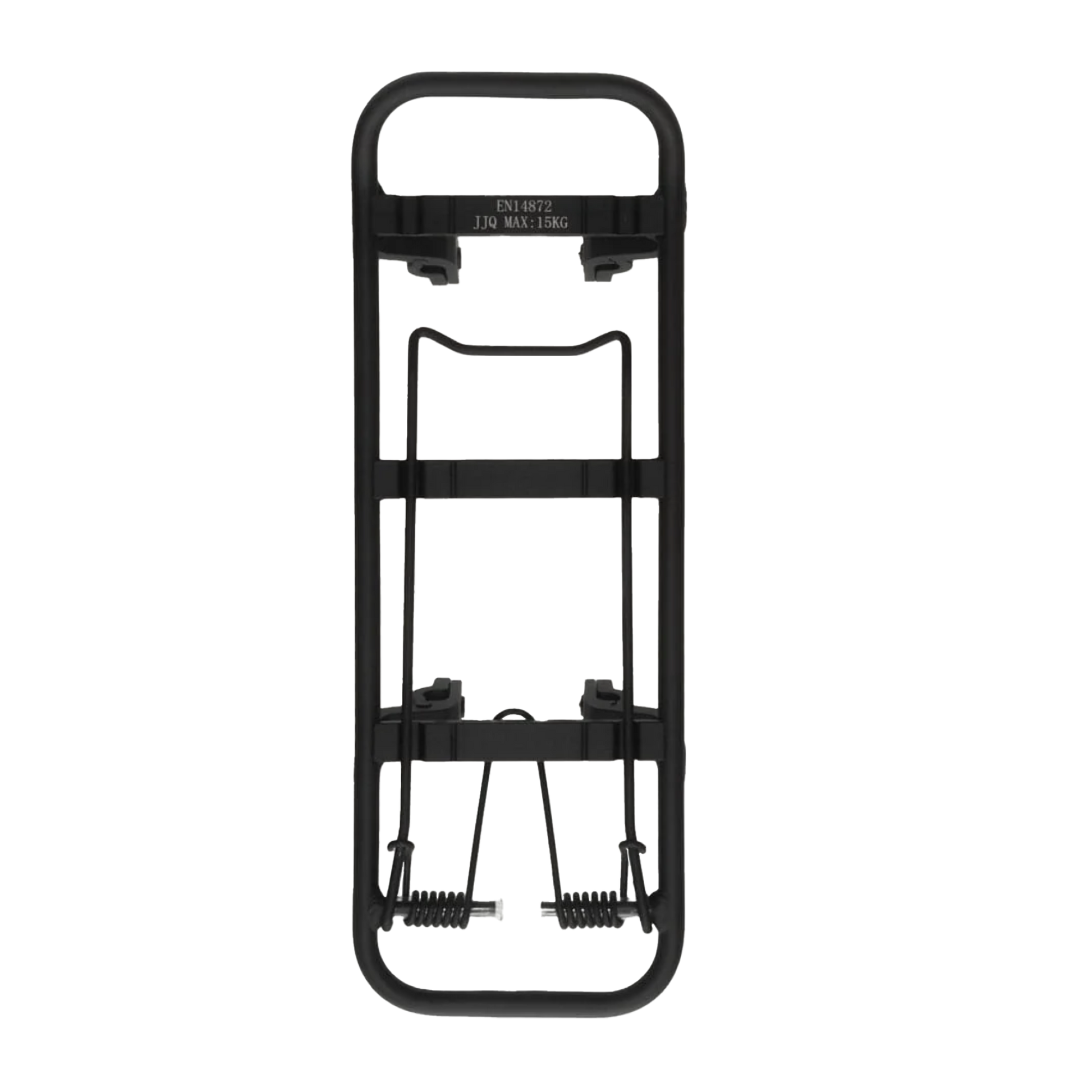 Schwarzer Gepäckträgeraufsatz THE RACK aus Aluminium mit integrierter Klemme, von oben fotografiert