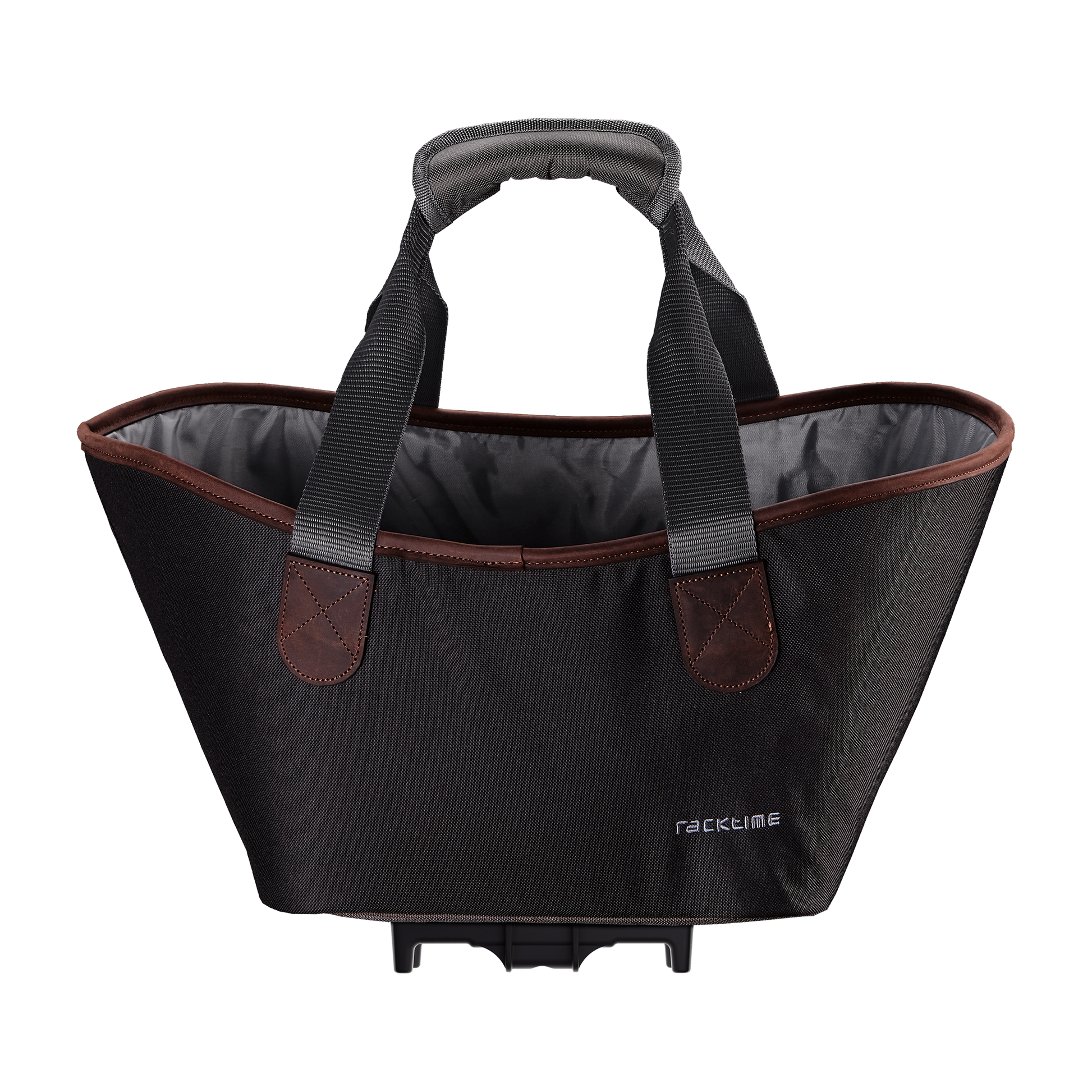 Einkaufstasche Racktime Agnetha 2.0 mit grünem Gemüse-Print und gepolsterten Tragegriffen und Halterung für den Gepäckträger