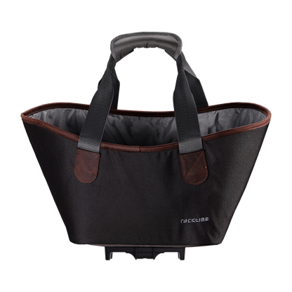 Einkaufstasche Racktime Agnetha 2.0 mit grünem Gemüse-Print und gepolsterten Tragegriffen und Halterung für den Gepäckträger