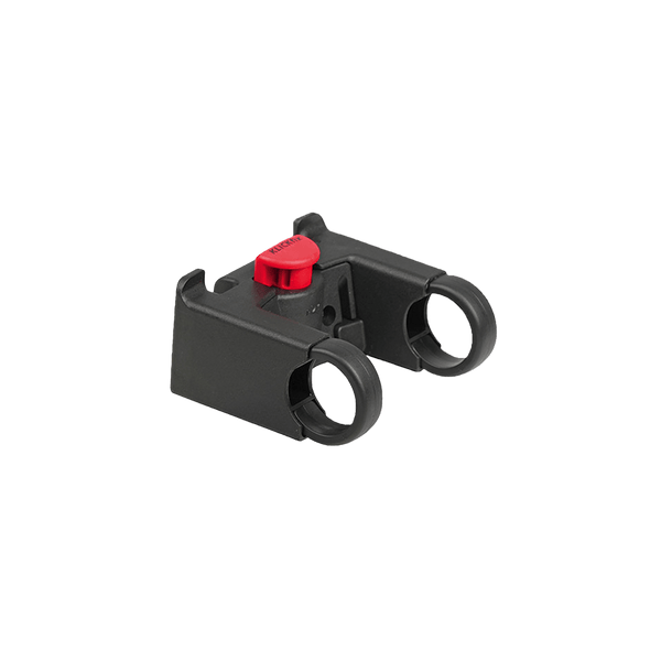 schwarz roter Klickfix Adapter für den Fahrradkorb aus Metall